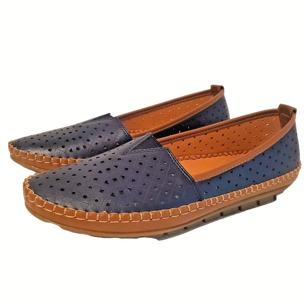 Navy Blue Slip On Loafers Womens Comfort Grip Flats Shoes Patrizia